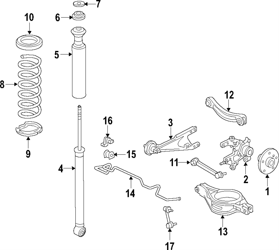 Diagram REAR SUSPENSION. LOWER CONTROL ARM. STABILIZER BAR. SUSPENSION COMPONENTS. UPPER CONTROL ARM. for your 2018 Toyota Prius Prime   