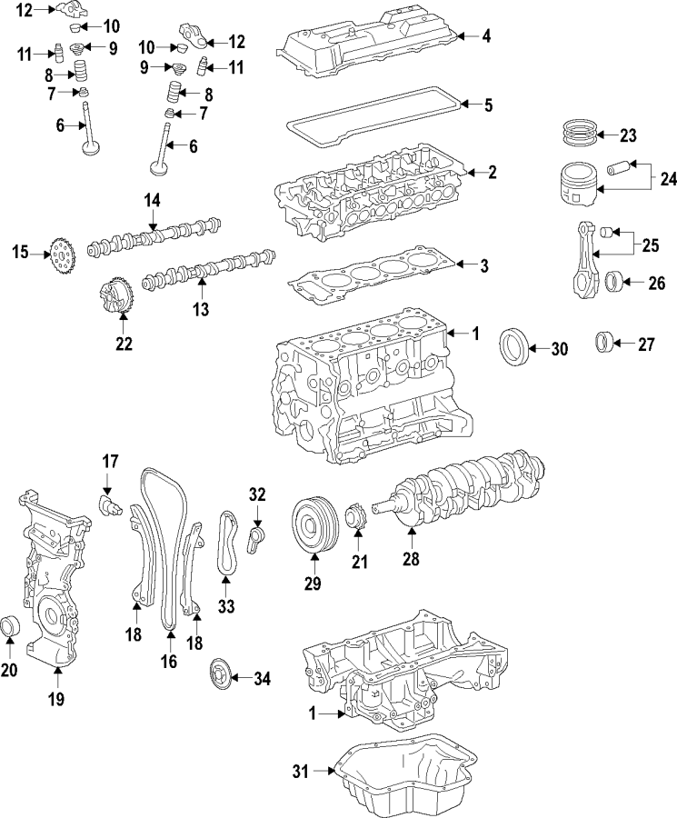 Diagram CAMSHAFT & TIMING. CRANKSHAFT & BEARINGS. CYLINDER HEAD & VALVES. LUBRICATION. MOUNTS. PISTONS. RINGS & BEARINGS. for your 2013 Toyota FJ Cruiser   