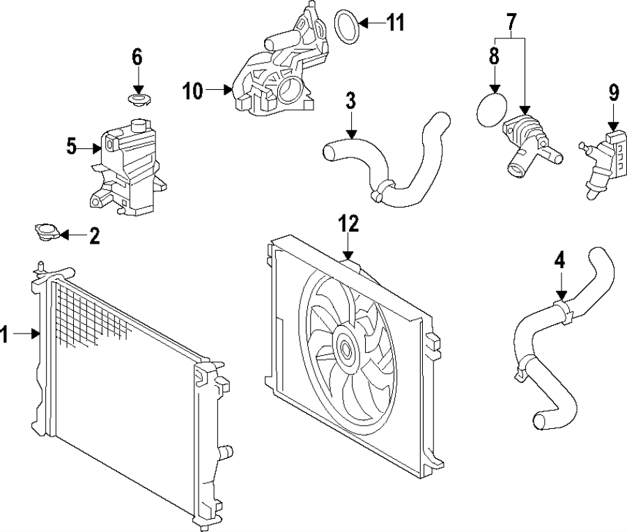 Diagram COOLING SYSTEM. COOLING FAN. RADIATOR. WATER PUMP. for your 2011 Toyota Tundra 5.7L i-Force V8 FLEX A/T 4WD SR5 Extended Cab Pickup Fleetside 