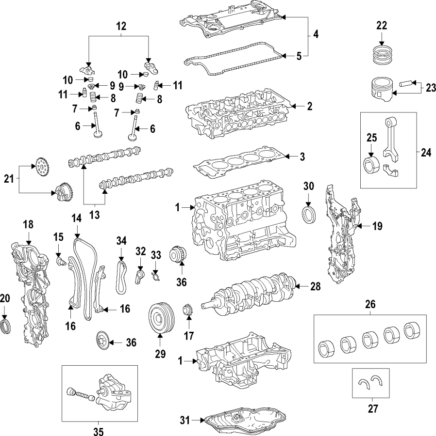 Diagram Camshaft & timing. Crankshaft & bearings. Cylinder head & valves. Lubrication. Mounts. Pistons. Rings & bearings. for your 2005 Toyota Solara   