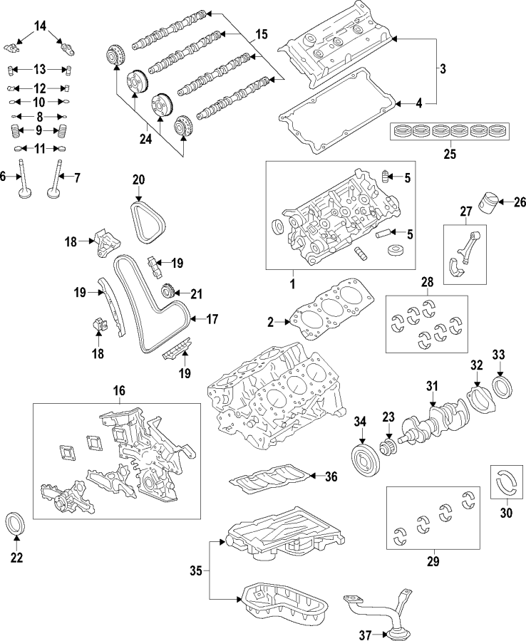 Diagram CAMSHAFT & TIMING. CRANKSHAFT & BEARINGS. CYLINDER HEAD & VALVES. LUBRICATION. MOUNTS. PISTONS. RINGS & BEARINGS. for your 2008 Toyota Highlander   