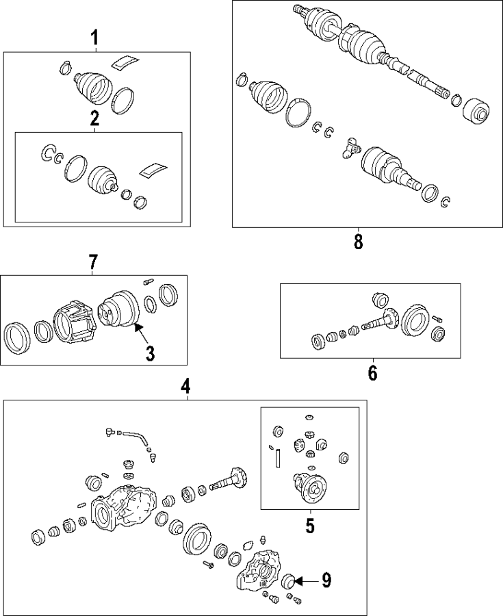 Diagram Rear axle. Axle shafts & joints. Differential. Drive axles. Propeller shaft. for your 2006 Toyota Tacoma 4.0L V6 A/T RWD Base Extended Cab Pickup Fleetside 