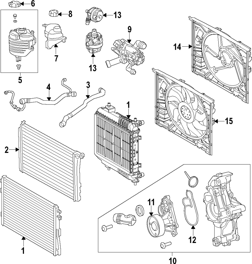 Diagram COOLING SYSTEM. COOLING FAN. RADIATOR. WATER PUMP. for your 2020 Toyota Highlander   