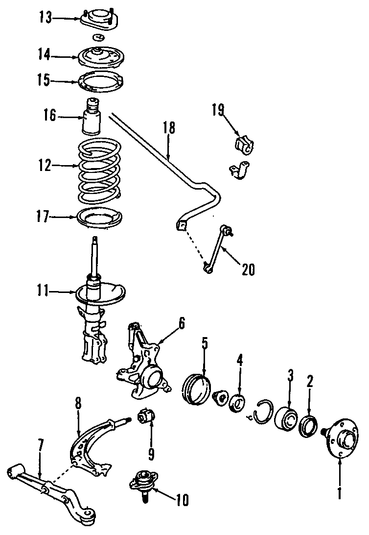 Diagram FRONT SUSPENSION. LOWER CONTROL ARM. STABILIZER BAR. SUSPENSION COMPONENTS. for your 1985 Toyota Tercel   