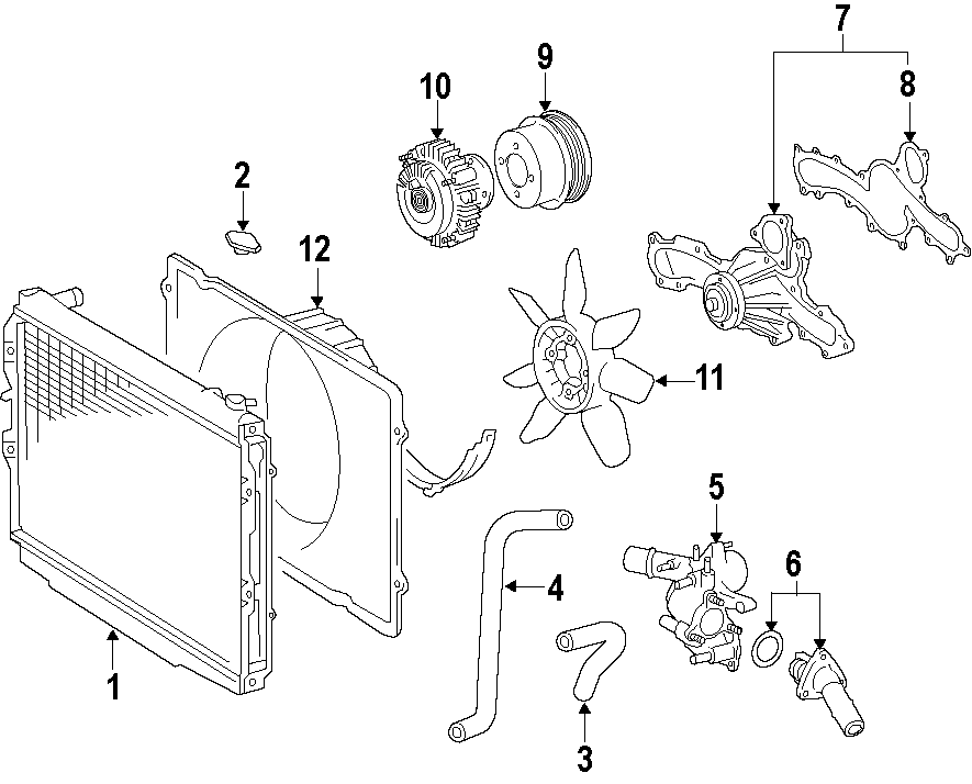 Diagram COOLING SYSTEM. COOLING FAN. RADIATOR. WATER PUMP. for your 2023 Toyota Corolla   