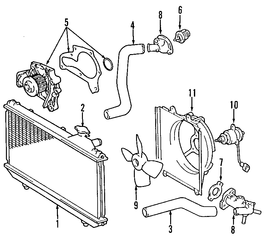 Diagram COOLING SYSTEM. COOLING FAN. RADIATOR. WATER PUMP. for your 2011 Toyota Tundra 5.7L i-Force V8 FLEX A/T RWD SR5 Extended Cab Pickup Fleetside 