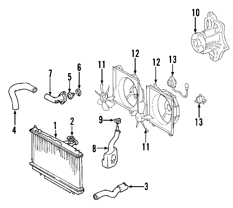 Diagram COOLING SYSTEM. COOLING FAN. RADIATOR. WATER PUMP. for your 2012 Toyota Tacoma  Base Standard Cab Pickup Fleetside 