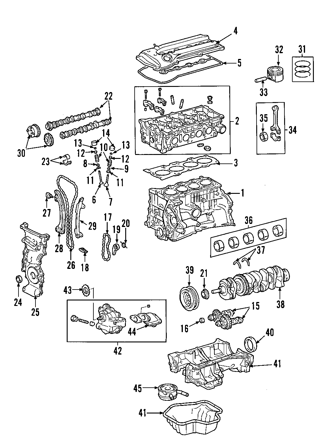 Diagram CAMSHAFT & TIMING. CRANKSHAFT & BEARINGS. CYLINDER HEAD & VALVES. LUBRICATION. MOUNTS. PISTONS. RINGS & BEARINGS. for your 2012 Toyota Tacoma  Base Standard Cab Pickup Fleetside 