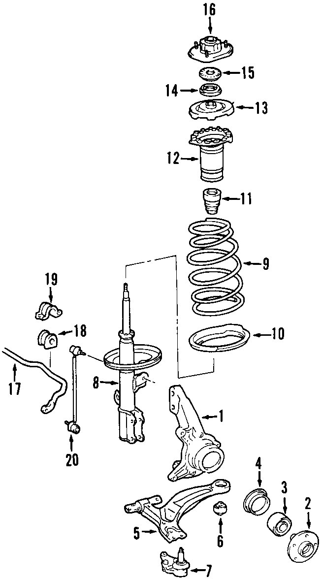 Diagram FRONT SUSPENSION. LOWER CONTROL ARM. STABILIZER BAR. SUSPENSION COMPONENTS. for your 2012 Toyota Prius c   