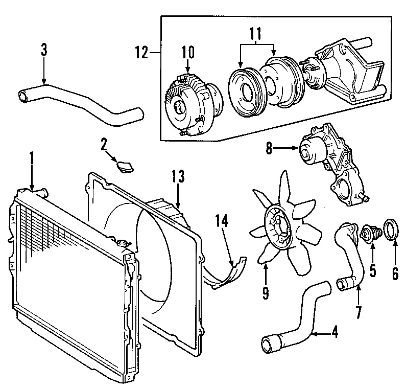 Diagram COOLING SYSTEM. COOLING FAN. RADIATOR. WATER PUMP. for your 1990 Toyota Corolla  DLX Sedan 