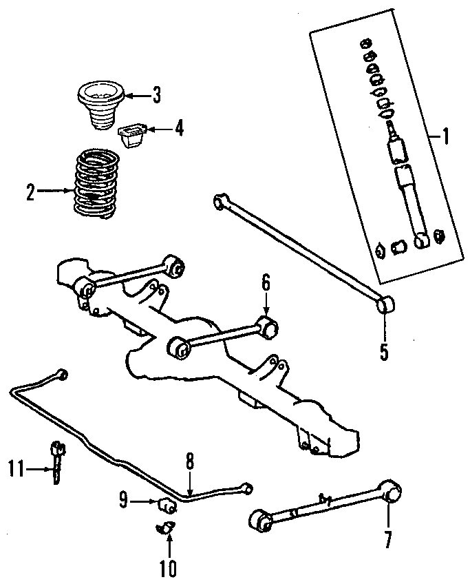 Diagram REAR SUSPENSION. LOWER CONTROL ARM. STABILIZER BAR. SUSPENSION COMPONENTS. UPPER CONTROL ARM. for your 2003 Toyota Tacoma 2.4L A/T RWD Base Standard Cab Pickup Stepside 