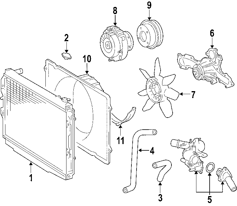 Diagram COOLING SYSTEM. COOLING FAN. RADIATOR. WATER PUMP. for your 1994 Toyota Corolla  Base Sedan 