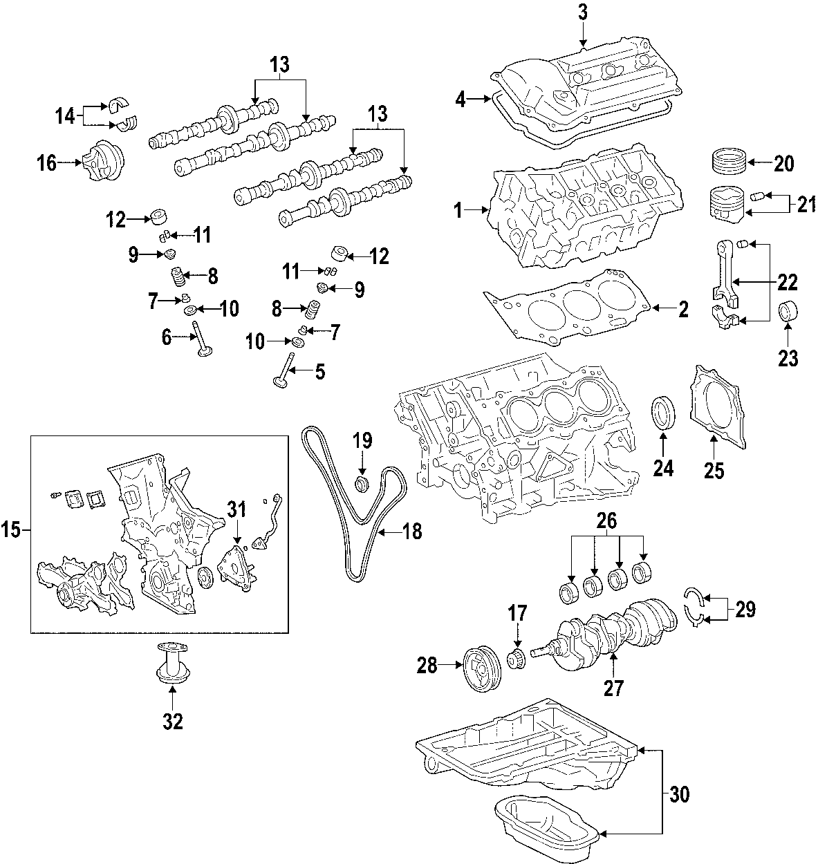 Diagram CAMSHAFT & TIMING. CRANKSHAFT & BEARINGS. CYLINDER HEAD & VALVES. LUBRICATION. MOUNTS. PISTONS. RINGS & BEARINGS. for your 2010 Toyota Tacoma 2.7L M/T RWD Pre Runner Standard Cab Pickup Fleetside 