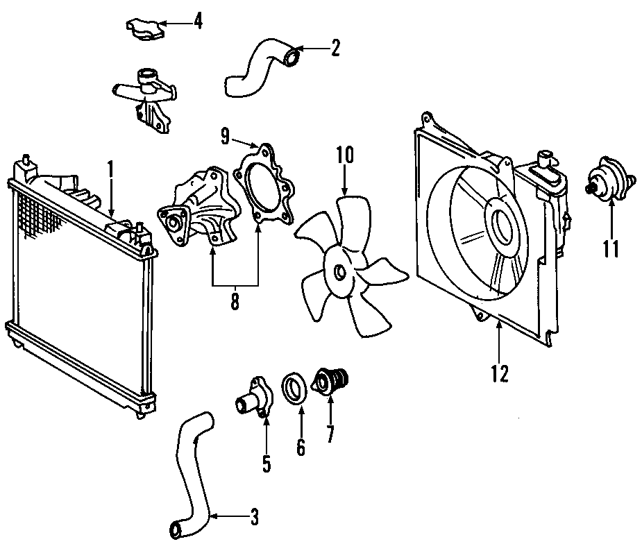 Diagram COOLING SYSTEM. COOLING FAN. RADIATOR. WATER PUMP. for your 1995 Toyota Tacoma 3.4L V6 A/T 4WD Base Standard Cab Pickup Fleetside 