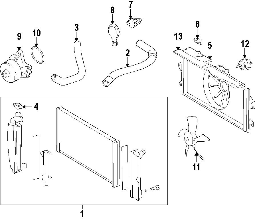 Diagram COOLING SYSTEM. COOLING FAN. RADIATOR. WATER PUMP. for your 2012 Toyota Tacoma  Base Standard Cab Pickup Fleetside 