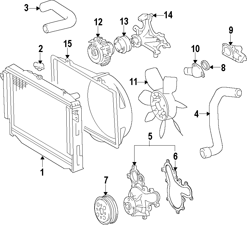 Diagram COOLING SYSTEM. COOLING FAN. RADIATOR. WATER PUMP. for your 2019 Toyota Tundra  1794 Edition Crew Cab Pickup Fleetside 