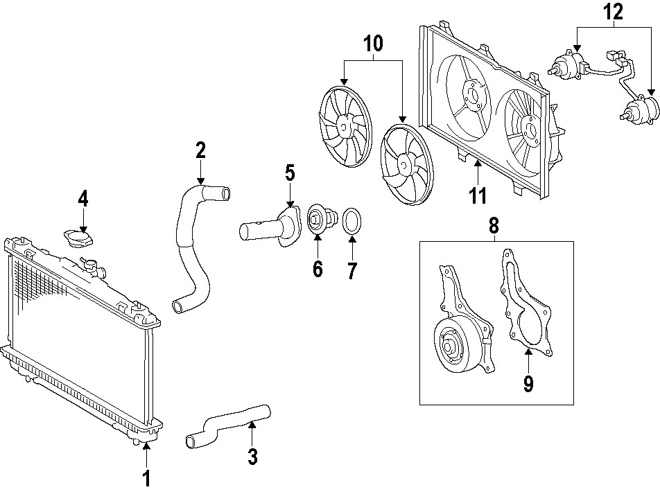 Diagram COOLING SYSTEM. COOLING FAN. RADIATOR. WATER PUMP. for your 2012 Toyota Tacoma  Base Standard Cab Pickup Fleetside 