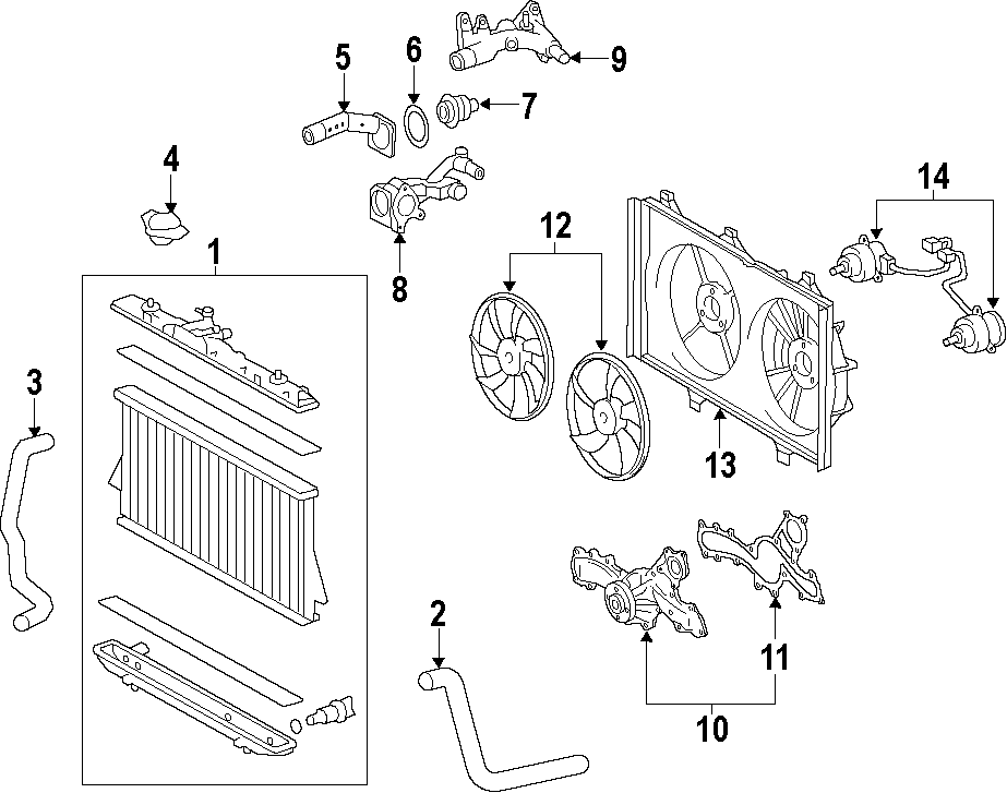 Diagram COOLING SYSTEM. COOLING FAN. RADIATOR. WATER PUMP. for your 2012 Toyota Tacoma  Base Standard Cab Pickup Fleetside 