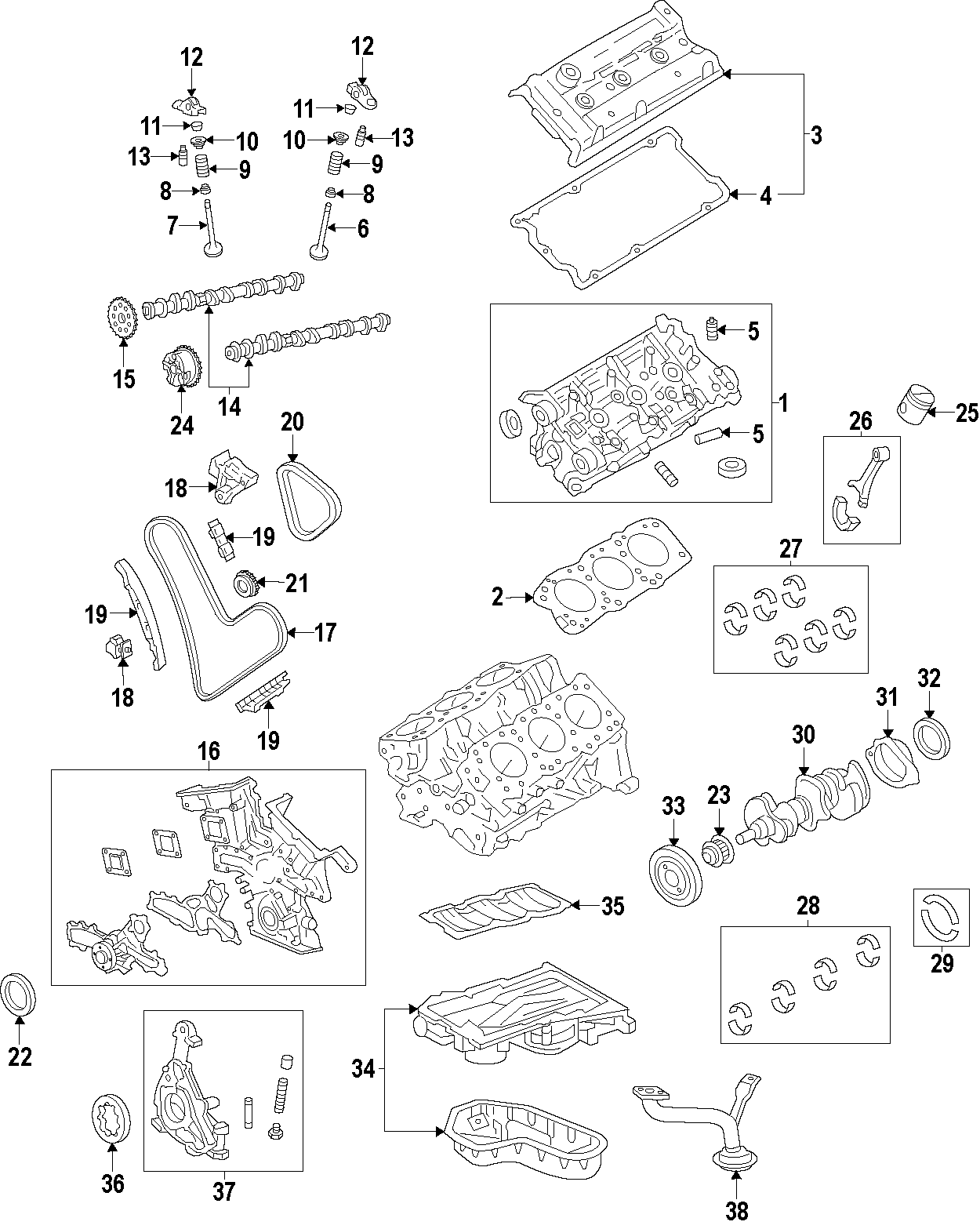 Diagram CAMSHAFT & TIMING. CRANKSHAFT & BEARINGS. CYLINDER HEAD & VALVES. LUBRICATION. MOUNTS. PISTONS. RINGS & BEARINGS. for your 2003 Toyota Tacoma  Base Standard Cab Pickup Stepside 