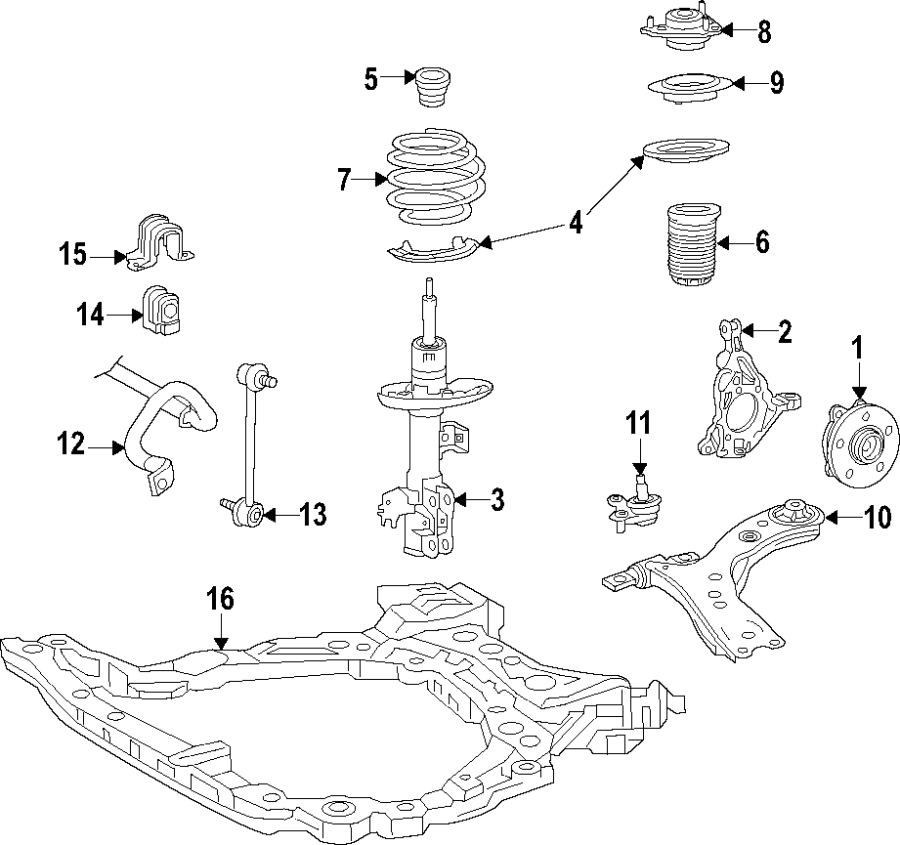 Diagram FRONT SUSPENSION. LOWER CONTROL ARM. STABILIZER BAR. SUSPENSION COMPONENTS. for your 2024 Toyota Mirai   