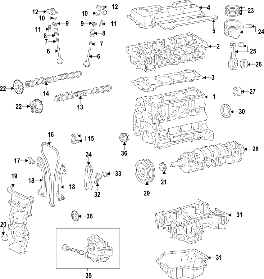 Diagram Camshaft & timing. Crankshaft & bearings. Cylinder head & valves. Lubrication. Mounts. Pistons. Rings & bearings. for your 1996 Toyota Tacoma   