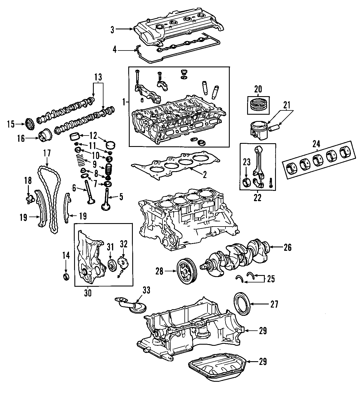 Diagram CAMSHAFT & TIMING. CRANKSHAFT & BEARINGS. CYLINDER HEAD & VALVES. LUBRICATION. MOUNTS. PISTONS. RINGS & BEARINGS. for your 1997 Toyota Tacoma   