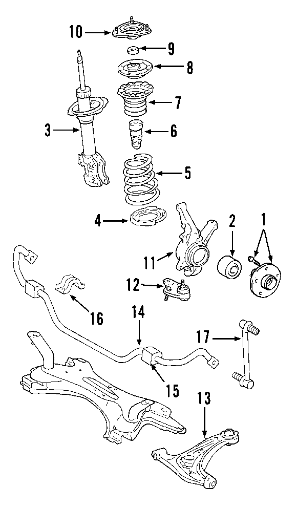 Diagram FRONT SUSPENSION. LOWER CONTROL ARM. STABILIZER BAR. SUSPENSION COMPONENTS. for your 2005 Toyota Matrix 1.8L A/T FWD XR Wagon 