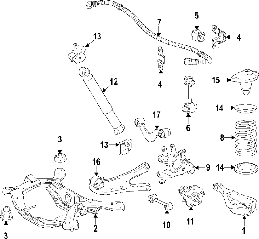 Diagram Rear suspension. Lower control arm. Stabilizer bar. Suspension components. Upper control arm. for your 2019 Toyota Prius Prime   