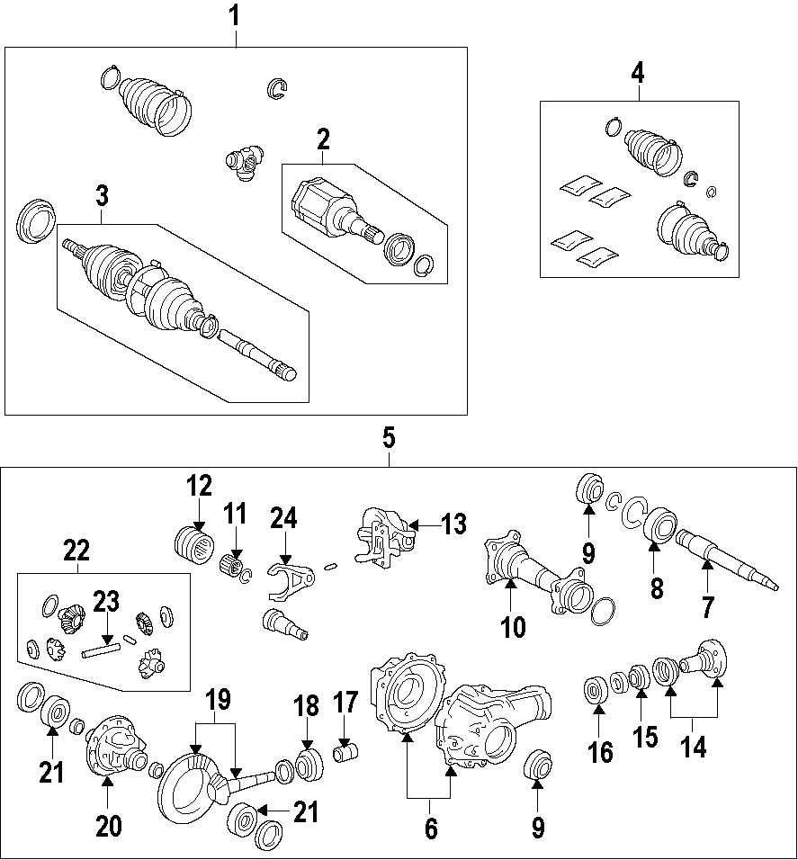 Diagram DRIVE AXLES. AXLE SHAFTS & JOINTS. DIFFERENTIAL. FRONT AXLE. PROPELLER SHAFT. for your 2006 Toyota Tacoma 4.0L V6 A/T 4WD Base Extended Cab Pickup Fleetside 