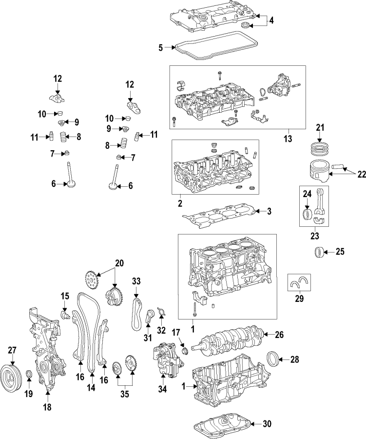 Diagram CAMSHAFT & TIMING. CRANKSHAFT & BEARINGS. CYLINDER HEAD & VALVES. LUBRICATION. MOUNTS. PISTONS. RINGS & BEARINGS. for your Toyota