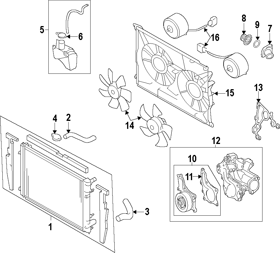 Diagram COOLING SYSTEM. COOLING FAN. RADIATOR. WATER PUMP. for your 2015 Toyota Camry  XSE Sedan 