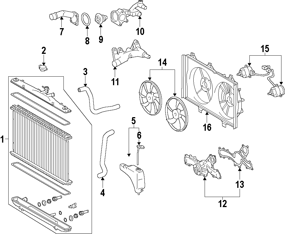 Diagram COOLING SYSTEM. COOLING FAN. RADIATOR. WATER PUMP. for your 1997 Toyota Tacoma  SR5 Extended Cab Pickup Fleetside 