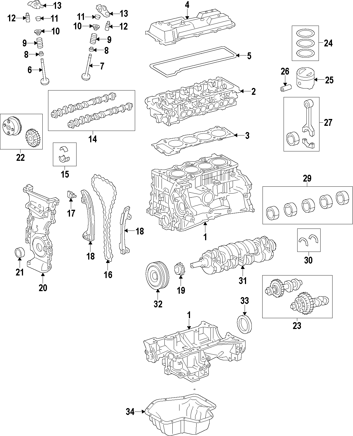 Diagram CAMSHAFT & TIMING. CRANKSHAFT & BEARINGS. CYLINDER HEAD & VALVES. LUBRICATION. MOUNTS. PISTONS. RINGS & BEARINGS. for your 2008 Toyota Tacoma  Base Crew Cab Pickup Fleetside 