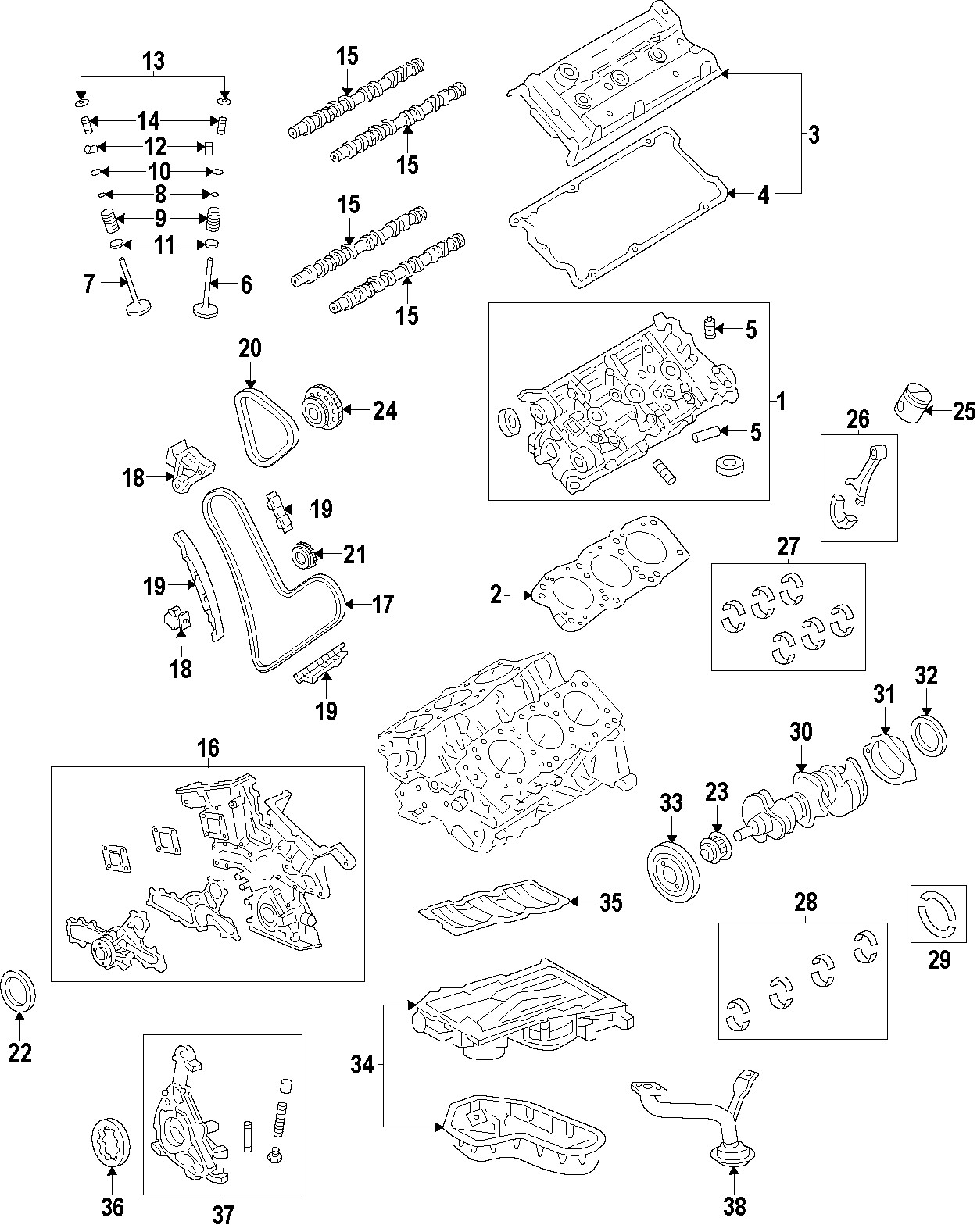 Diagram CAMSHAFT & TIMING. CRANKSHAFT & BEARINGS. CYLINDER HEAD & VALVES. LUBRICATION. MOUNTS. PISTONS. RINGS & BEARINGS. for your 2012 Toyota Tacoma 2.7L M/T RWD Base Standard Cab Pickup Fleetside 