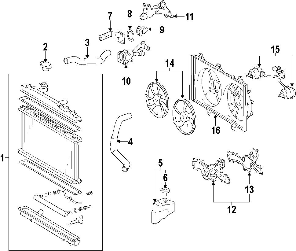 Diagram COOLING SYSTEM. COOLING FAN. RADIATOR. WATER PUMP. for your 2012 Toyota Tacoma  Base Standard Cab Pickup Fleetside 