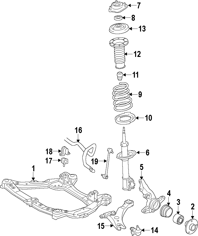 Diagram FRONT SUSPENSION. LOWER CONTROL ARM. STABILIZER BAR. SUSPENSION COMPONENTS. for your Toyota