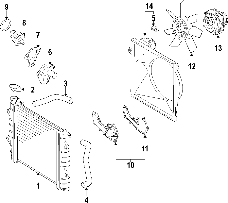 Diagram COOLING SYSTEM. COOLING FAN. RADIATOR. WATER PUMP. for your 2013 Toyota Highlander   