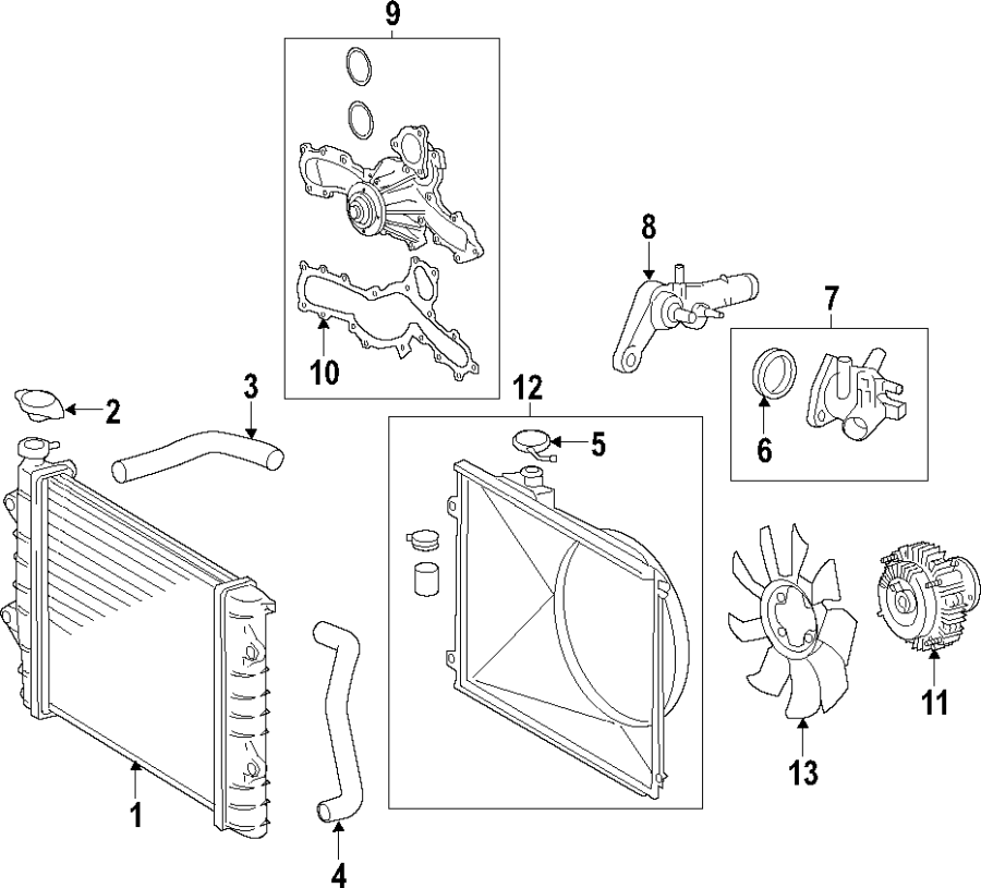 Diagram COOLING SYSTEM. COOLING FAN. RADIATOR. WATER PUMP. for your 2023 Toyota Corolla  Hybrid SE Sedan 