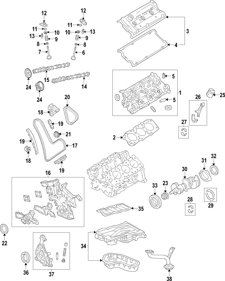 Diagram CAMSHAFT & TIMING. CRANKSHAFT & BEARINGS. CYLINDER HEAD & VALVES. LUBRICATION. MOUNTS. PISTONS. RINGS & BEARINGS. for your 2003 Toyota Tacoma  Base Standard Cab Pickup Stepside 