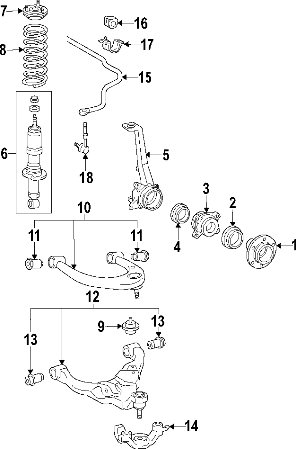 Diagram FRONT SUSPENSION. LOWER CONTROL ARM. STABILIZER BAR. SUSPENSION COMPONENTS. UPPER CONTROL ARM. for your 2012 Toyota Corolla   