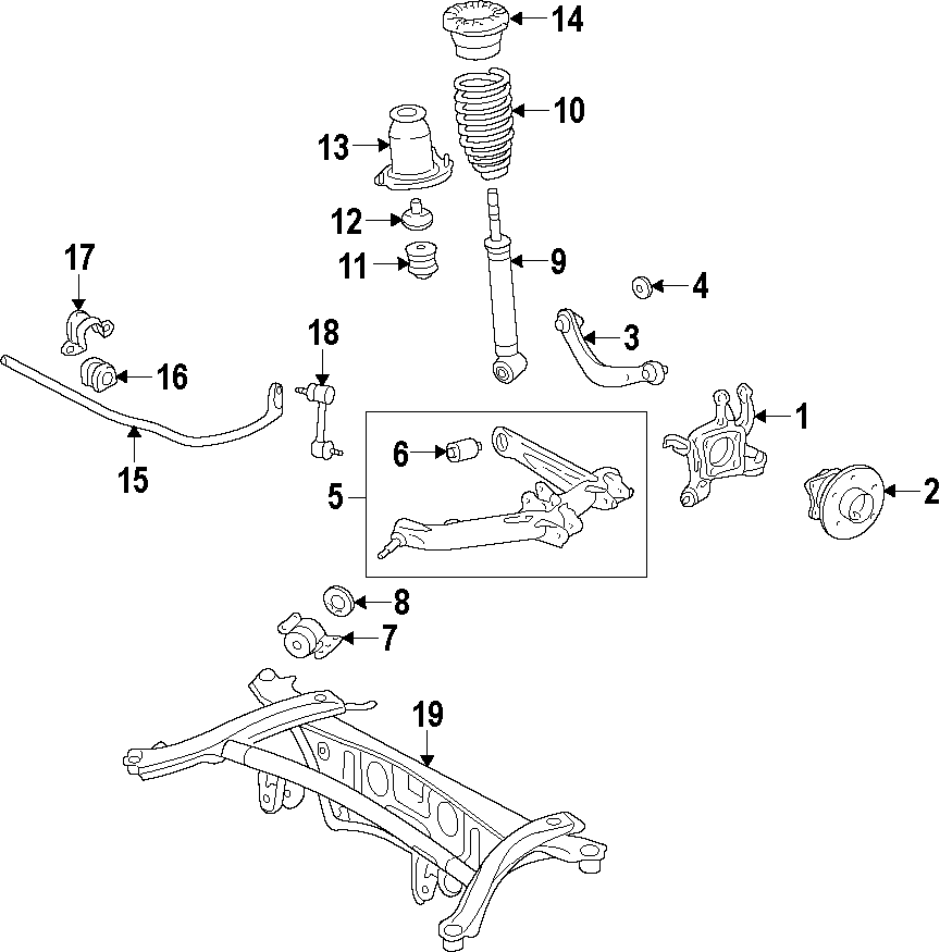 Diagram REAR SUSPENSION. LOWER CONTROL ARM. STABILIZER BAR. SUSPENSION COMPONENTS. UPPER CONTROL ARM. for your Toyota