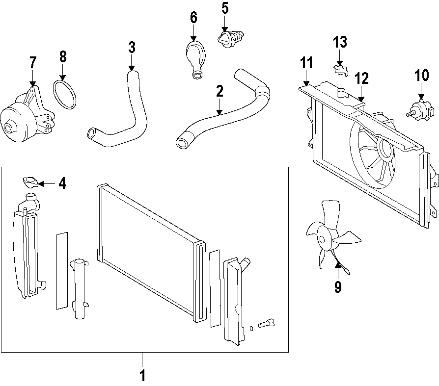 Diagram COOLING SYSTEM. COOLING FAN. RADIATOR. WATER PUMP. for your 2011 Toyota Tundra 5.7L i-Force V8 FLEX A/T 4WD SR5 Extended Cab Pickup Fleetside 