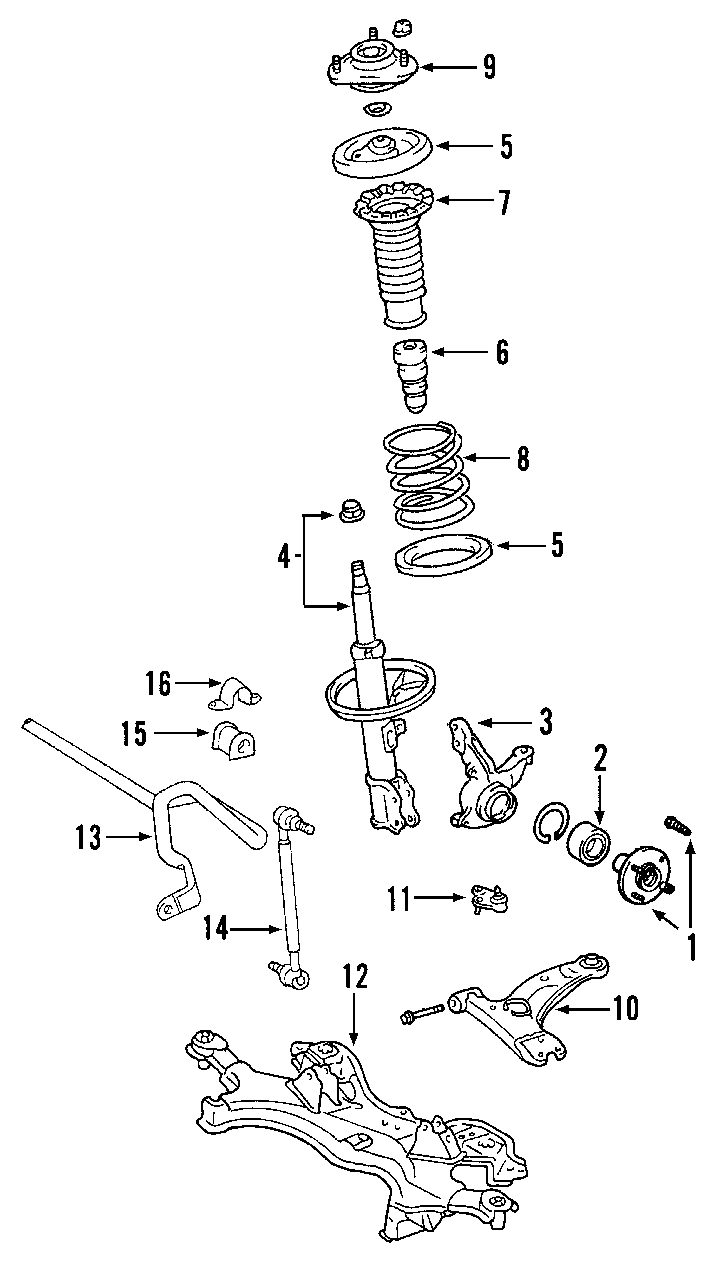 Diagram FRONT SUSPENSION. LOWER CONTROL ARM. STABILIZER BAR. SUSPENSION COMPONENTS. for your 2005 Toyota Matrix   