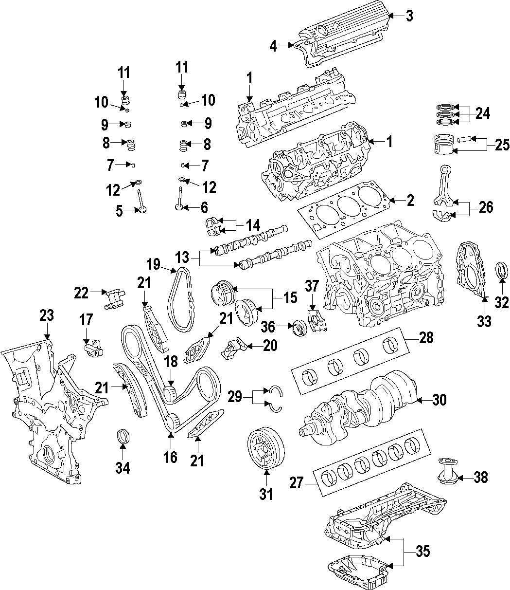 Diagram CAMSHAFT & TIMING. CRANKSHAFT & BEARINGS. CYLINDER HEAD & VALVES. LUBRICATION. MOUNTS. PISTONS. RINGS & BEARINGS. for your 2008 Toyota Tacoma  Base Crew Cab Pickup Fleetside 