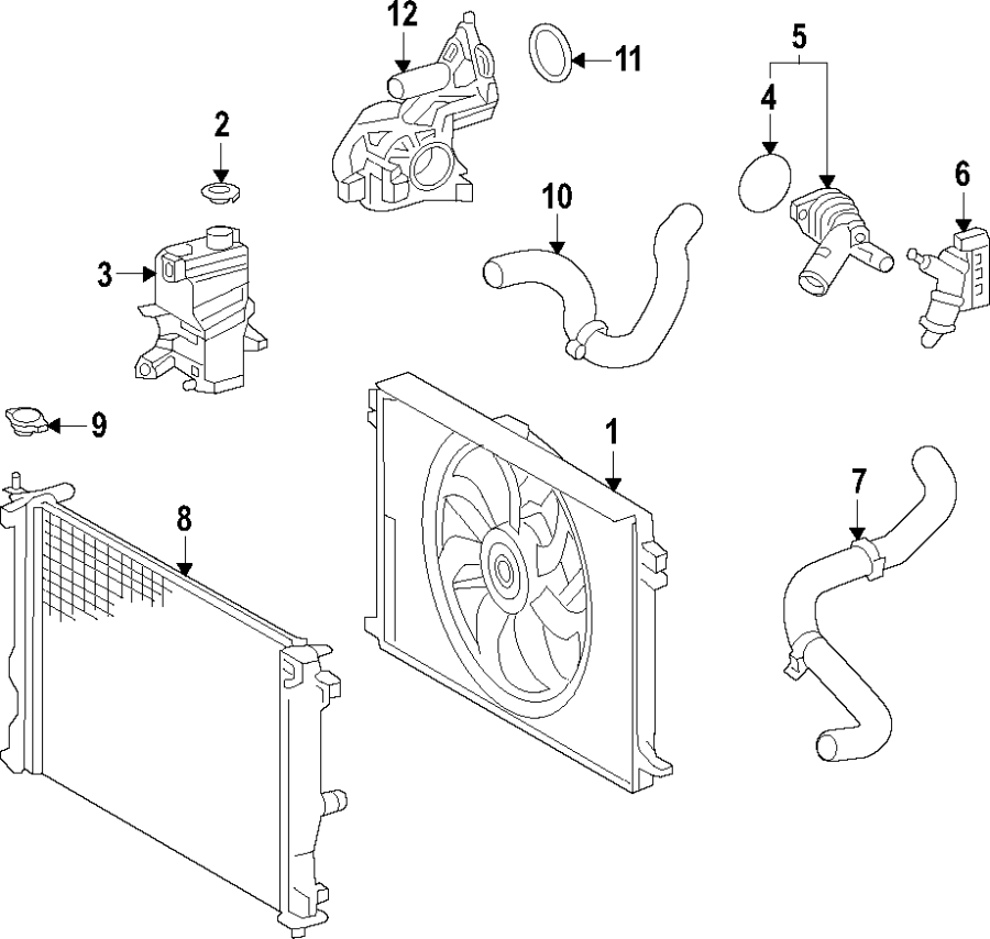 Diagram Cooling system. Cooling fan. Radiator. Water pump. for your 2021 Toyota Venza  XLE Sport Utility 