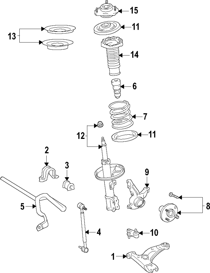 Diagram Front suspension. Lower control arm. Stabilizer bar. Suspension components. for your 2005 Toyota Matrix   