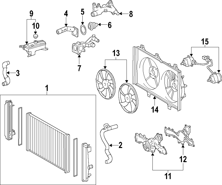 Diagram COOLING SYSTEM. COOLING FAN. RADIATOR. WATER PUMP. for your 2011 Toyota Tundra 5.7L i-Force V8 FLEX A/T 4WD SR5 Extended Cab Pickup Fleetside 