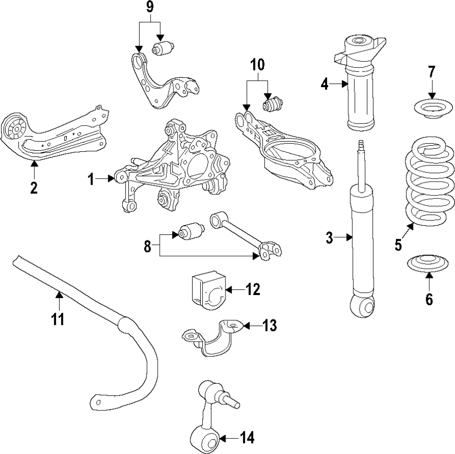 Diagram REAR SUSPENSION. LOWER CONTROL ARM. STABILIZER BAR. SUSPENSION COMPONENTS. UPPER CONTROL ARM. for your 2023 Toyota Camry   