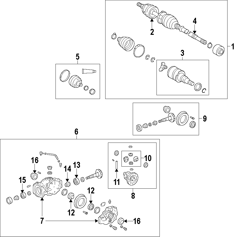 Diagram REAR AXLE. AXLE SHAFTS & JOINTS. DIFFERENTIAL. DRIVE AXLES. PROPELLER SHAFT. for your Toyota RAV4  