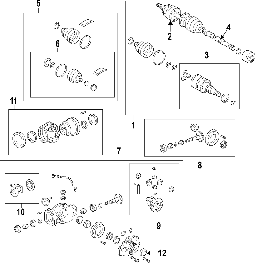 Diagram REAR AXLE. AXLE SHAFTS & JOINTS. DIFFERENTIAL. DRIVE AXLES. PROPELLER SHAFT. for your Toyota RAV4 PRIME  